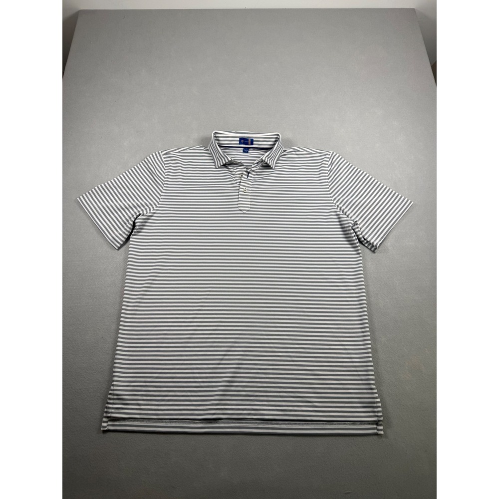Stitch Golf Polo Shirt Mens Large Grey White Striped Short Sleeve Performance